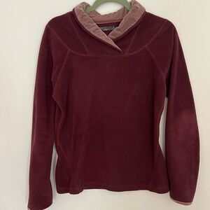 Prana Twisty maroon velvet fleece pullover sweatshirt